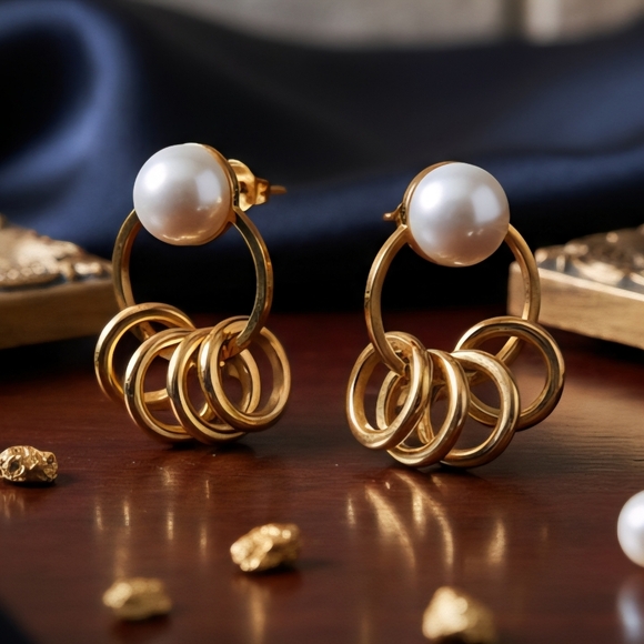 Minimalist Chic Faux Pearl Golden Hoops Earrings Dainty Everyday Jewelry - Picture 6 of 15